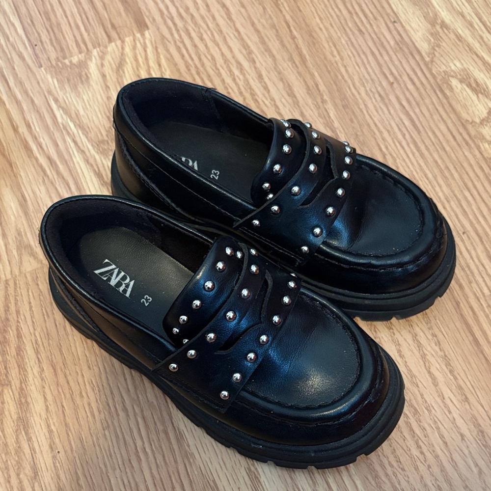 Zara Black Loafers with Silver Studs